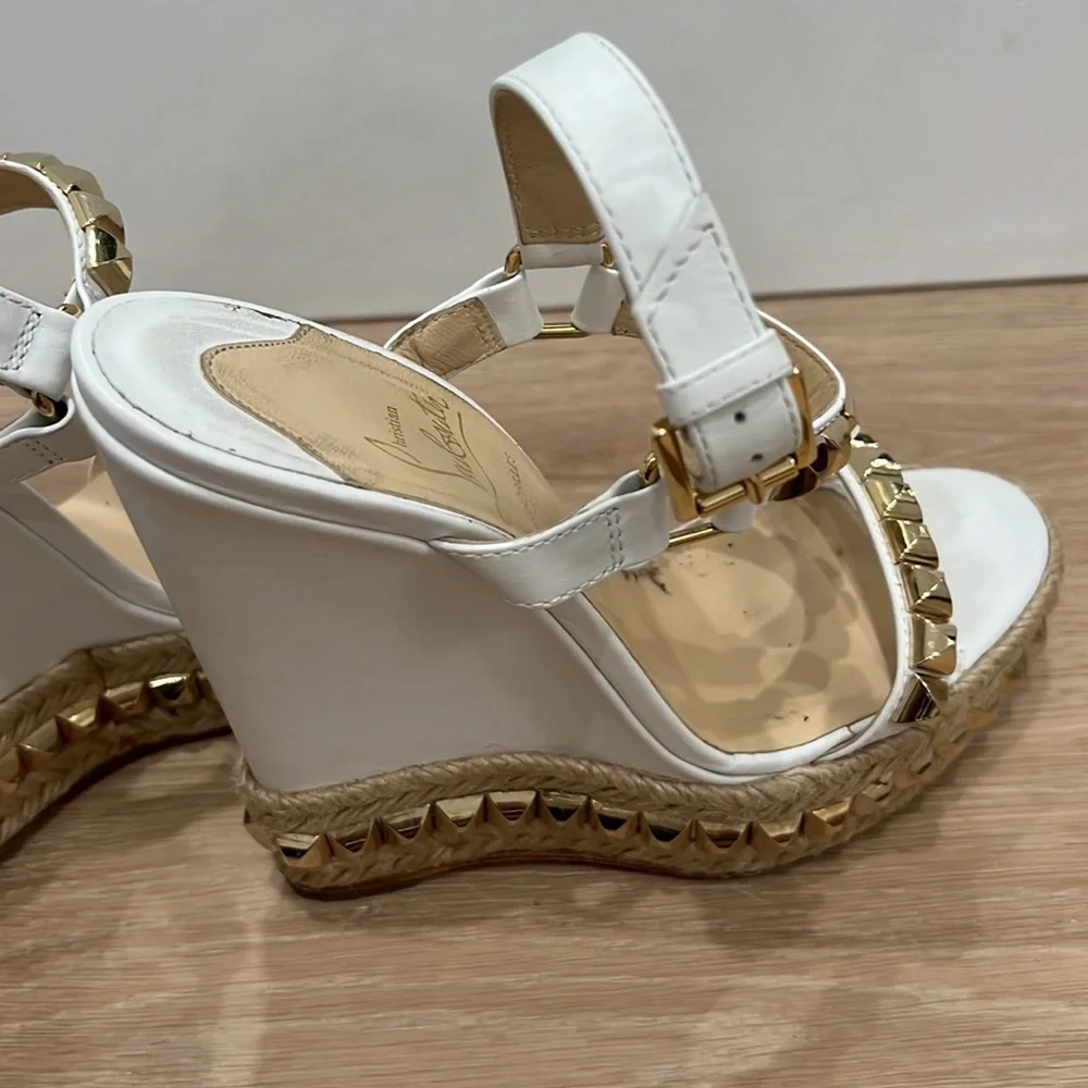 Christian Louboutin Cataclou 140 CAlf:Rope wedge shoe 37 white and gold - Picture 8 of 12